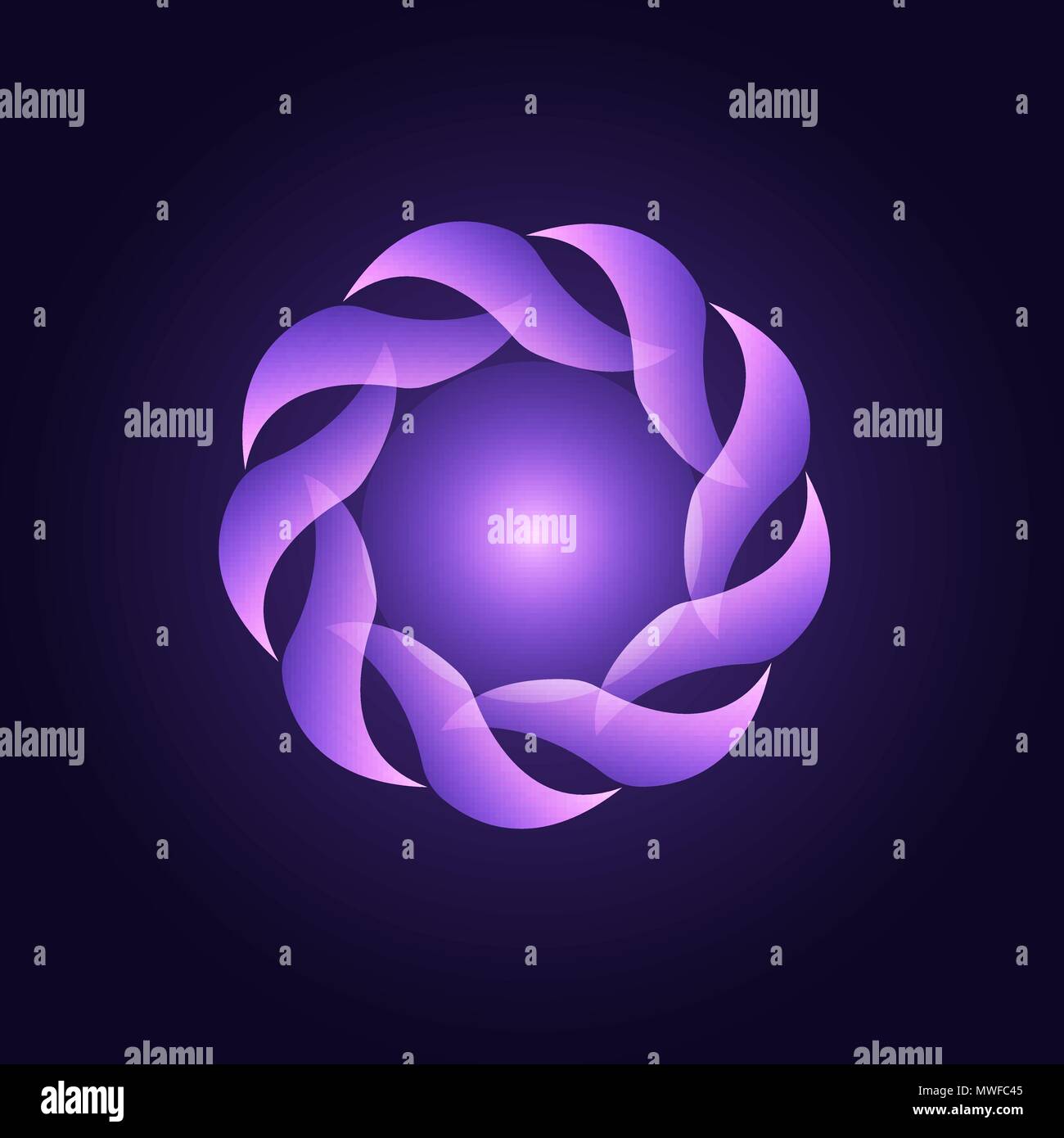 Wavy flowing circular shape glowing in ultraviolet for ornaments and logo designs Stock Vector