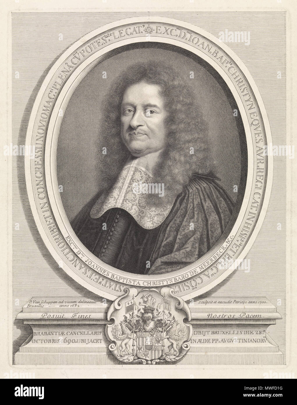 . English: A 1700 engraving by Pieter van Schuppen from a portrait of Jean-Baptiste Christyn made c. 1678 . 1700. Pieter van Schuppen 312 Jean-Baptiste Christyn, Chancellor of Brabant Stock Photo