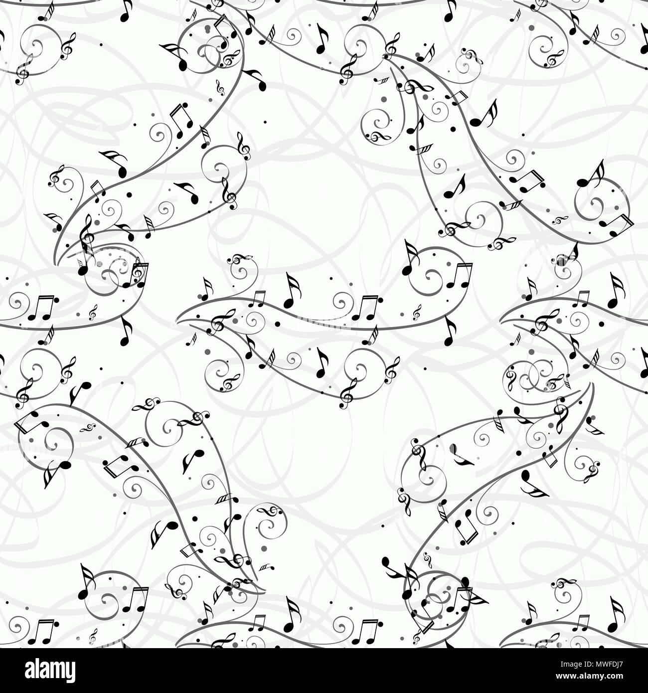 vector seamless pattern musical notes, black and white eps10 Stock Vector
