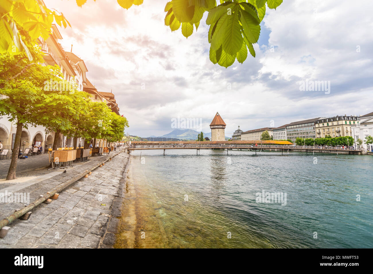 View of the old town in Lucerne. Mountain lake in the Alps. Switzerland Stock Photo