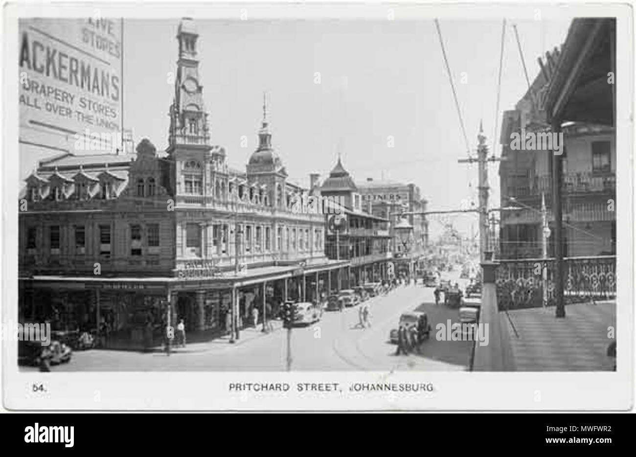 . English: Pritchard St, Johannesburg, South Africa, c1910. Photograph of original real photo bw postcard c1910. 7 October 2005 (original upload date). The original uploader was Humansdorpie at English Wikipedia 320 Johannesburg-c1910 Stock Photo