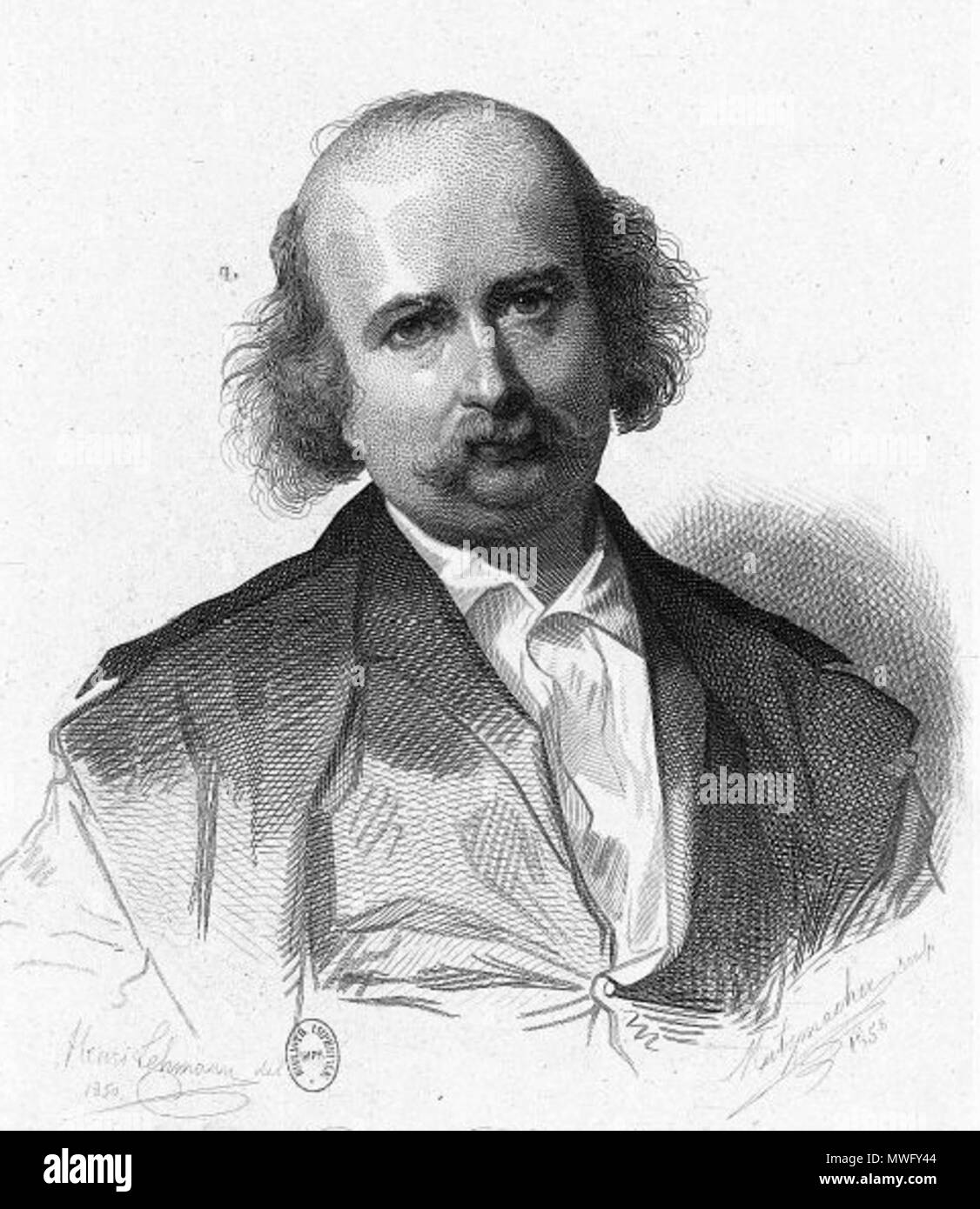 . Portrait of French writer and playwright Jules Sandeau (1811-1883) by Pierre Guillaume Metzmacher or Émile Pierre Metzmacher after Henri Lehmann (1814-1882) . 1858. Metzmacher after Henri Lehmann 328 Jules Sandeau by Henri Lehmann Stock Photo