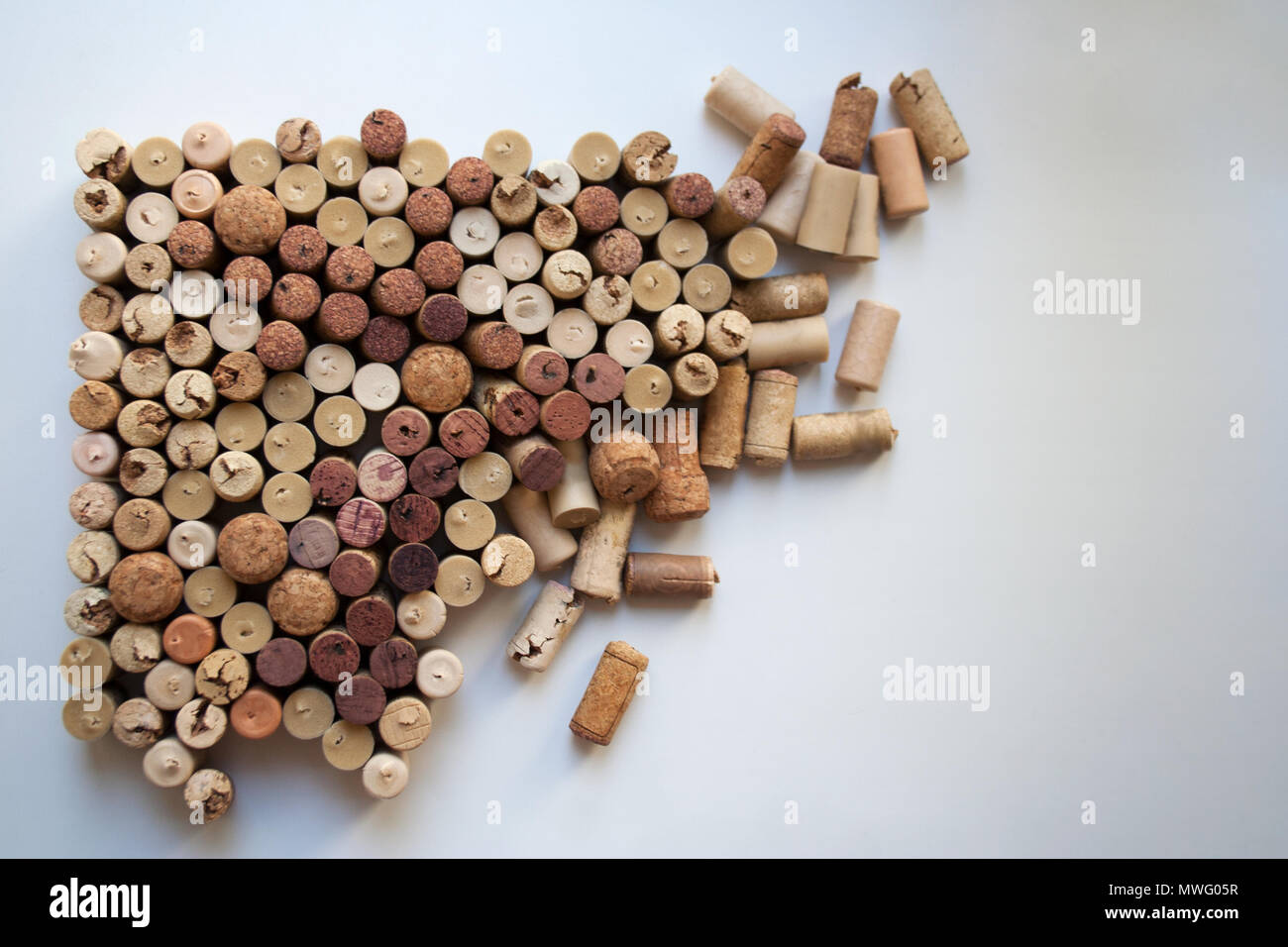 Wine corks splash abstract composition isolated on white from a high angle view Stock Photo