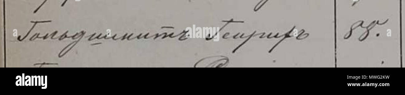 . English: A fragment of an index to 1881 birth certificate registry with Janusz Korczak's birth name: Henryk Goldszmit (in Russian: Гольдшмитъ Генрикъ) Polski: Fragment skorowidzu księgi aktów urodzenia z 1881 roku zawierający wpis po rosyjsku Гольдшмитъ Генрикъ (Goldszmit Henryk) właściwego imienia i nazwiska Janusza Korczaka. 31 December 1881. An anonymous official at the Registry Office in Warsaw in 1881. 346 Korczak-Goldszmit-name-ASC-1881 Stock Photo