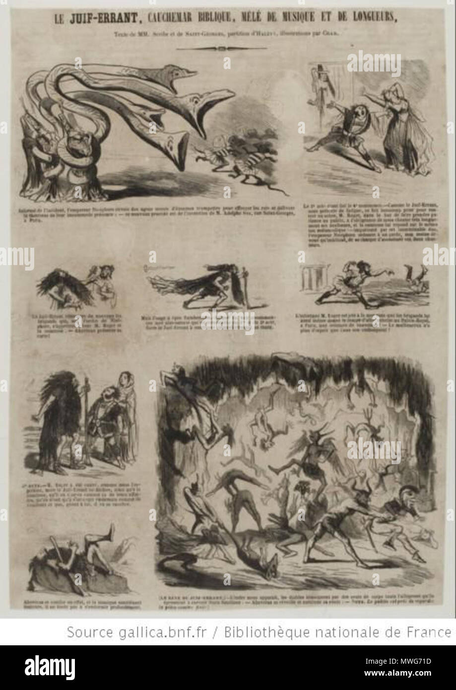 . English Newspaper article and caricatures about Fromental Halévy's