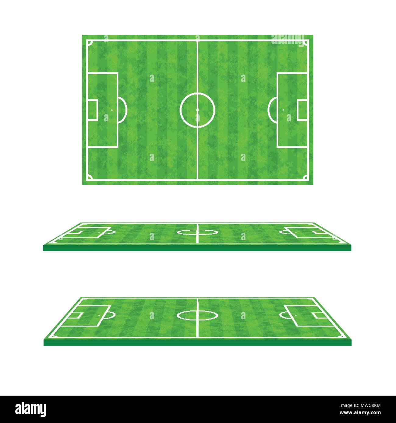 3D Green grass soccer field set on white background vector illustration ...