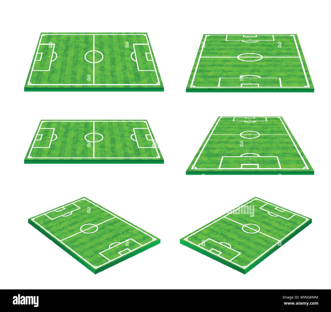 3D Green grass soccer field set on white background vector illustration ...