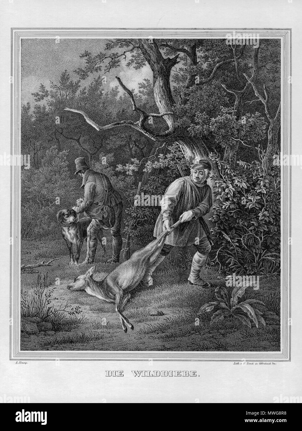 . Die Wilddiebe  . circa 1830  373 Lithografie von Louis Kramp fuer EZink Die Wilddiebe2 ca1830 Stock Photo