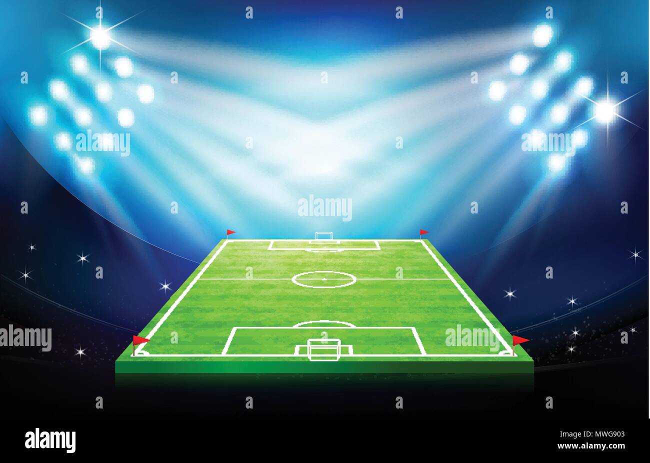 Soccer Football Stadium Greeen Grass Field With Spot Light At Night Time Vector Illustration Stock Vector Image Art Alamy