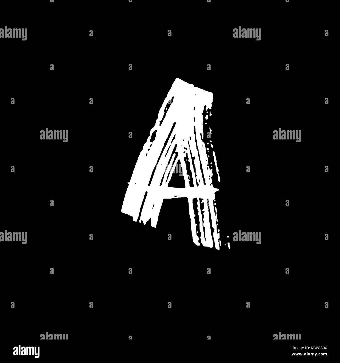 Letter A. Handwritten by dry brush. Rough strokes textured font. Vector ...