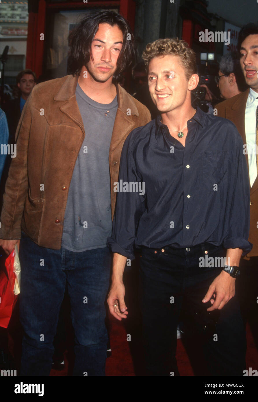 HOLLYWOOD, CA - JULY 11: (L-R) Actors Keanu Reeves and Alex Winter attend the 'Bill & Ted's Bogus Journey' Hollywood Premiere on July 11, 1991 at Mann's Chinese Theatre in Hollywood, California. Photo by Barry King/Alamy Stock Photo Stock Photo