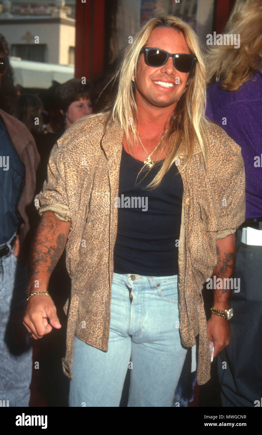HOLLYWOOD, CA - JULY 11: Musician/singer Vince Neil of Motley Crue attends the 'Bill & Ted's Bogus Journey' Hollywood Premiere on July 11, 1991 at Mann's Chinese Theatre in Hollywood, California. Photo by Barry King/Alamy Stock Photo Stock Photo