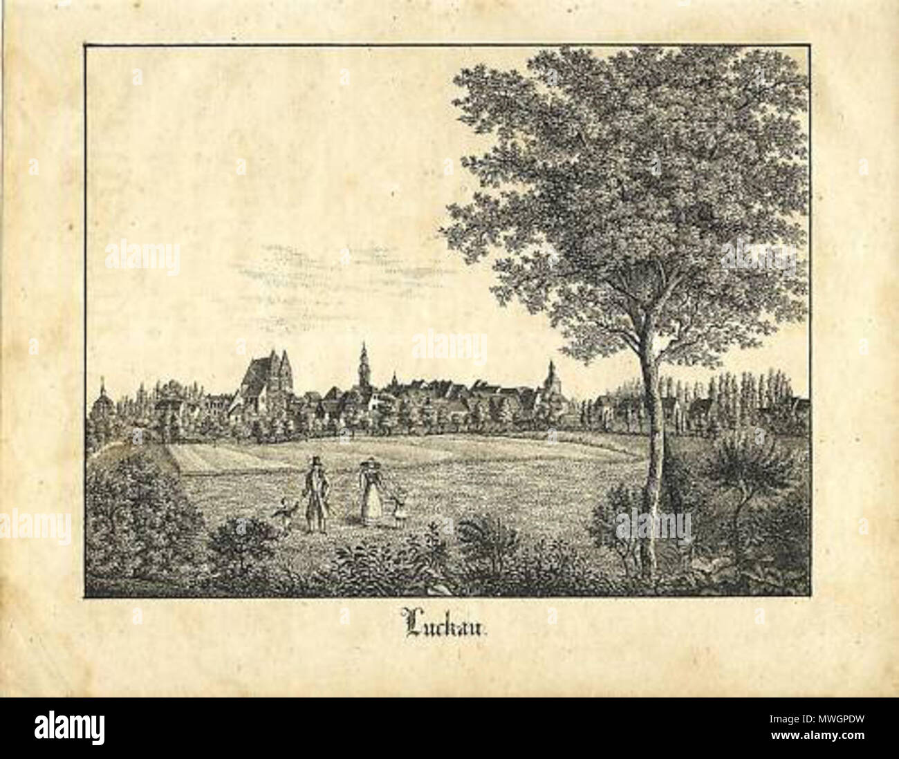 . Luckau/Niederlausitz, Lithographie 1834, 12,2 × 16 cm . 1834. Unknown 380 Luckau 1834 Stock Photo