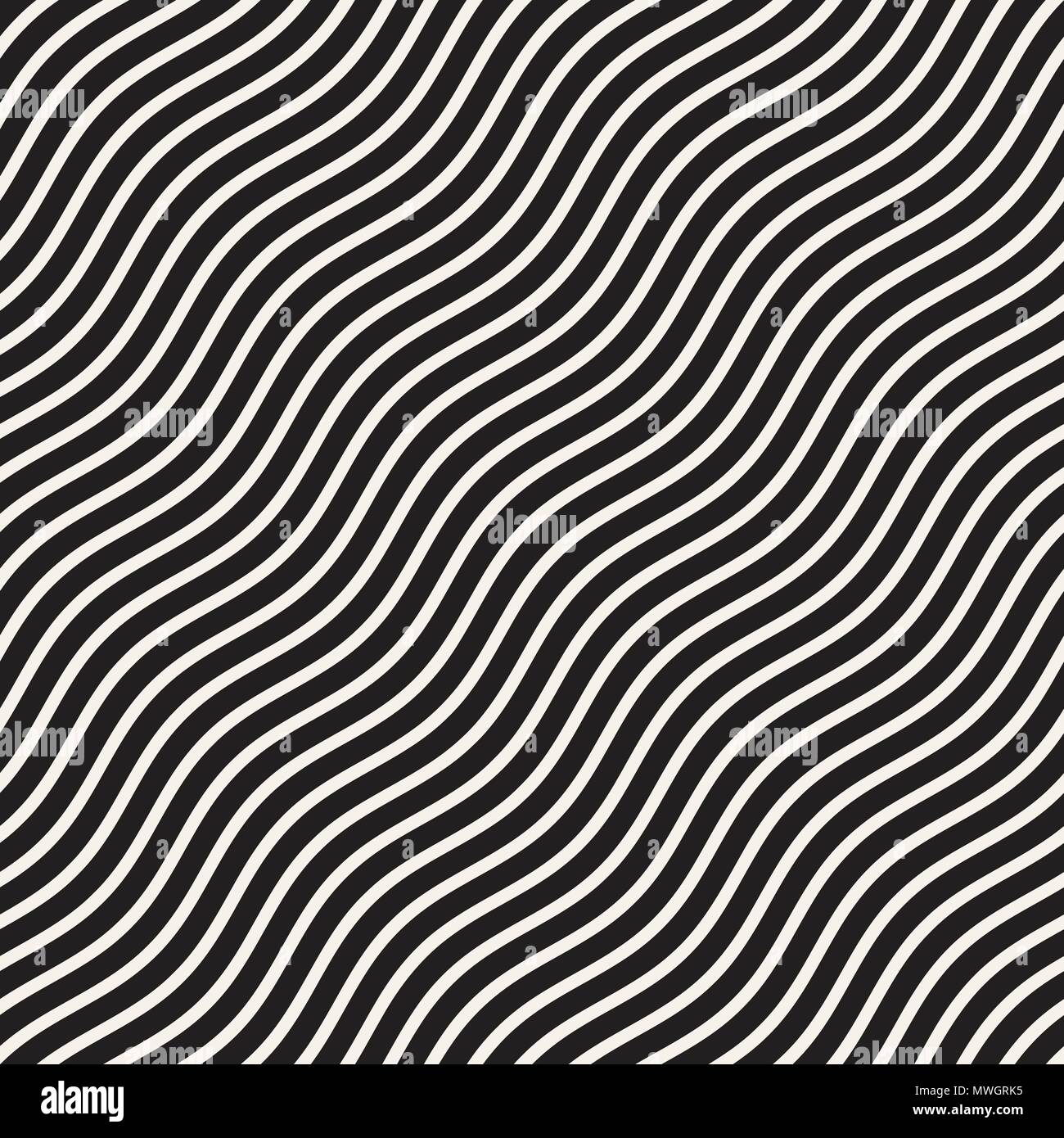 Vector Seamless Black and White Hand Drawn Wavy Lines Simple Pattern ...