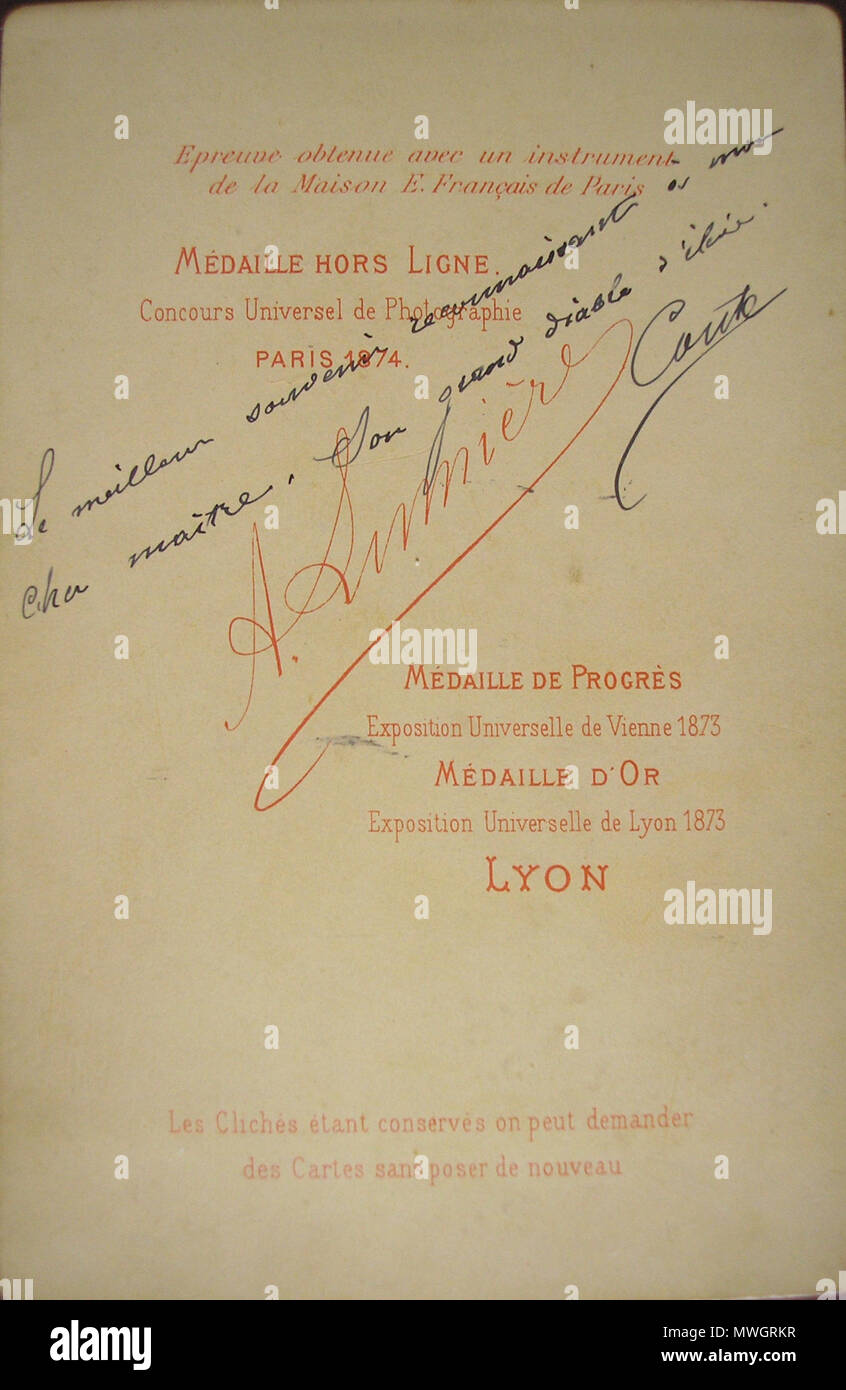 . Français : Photo dédicacée de Comte à Ismaël, vers 1880 . circa 1880. XIXe siècle photographers 384 M. Comte verso Stock Photo