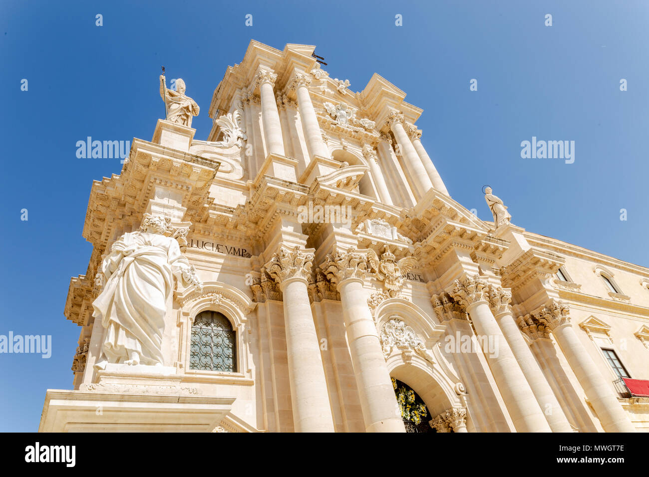 Decoration of the Cathedral of Siracuse historic town, Sicily island, Italy Stock Photo
