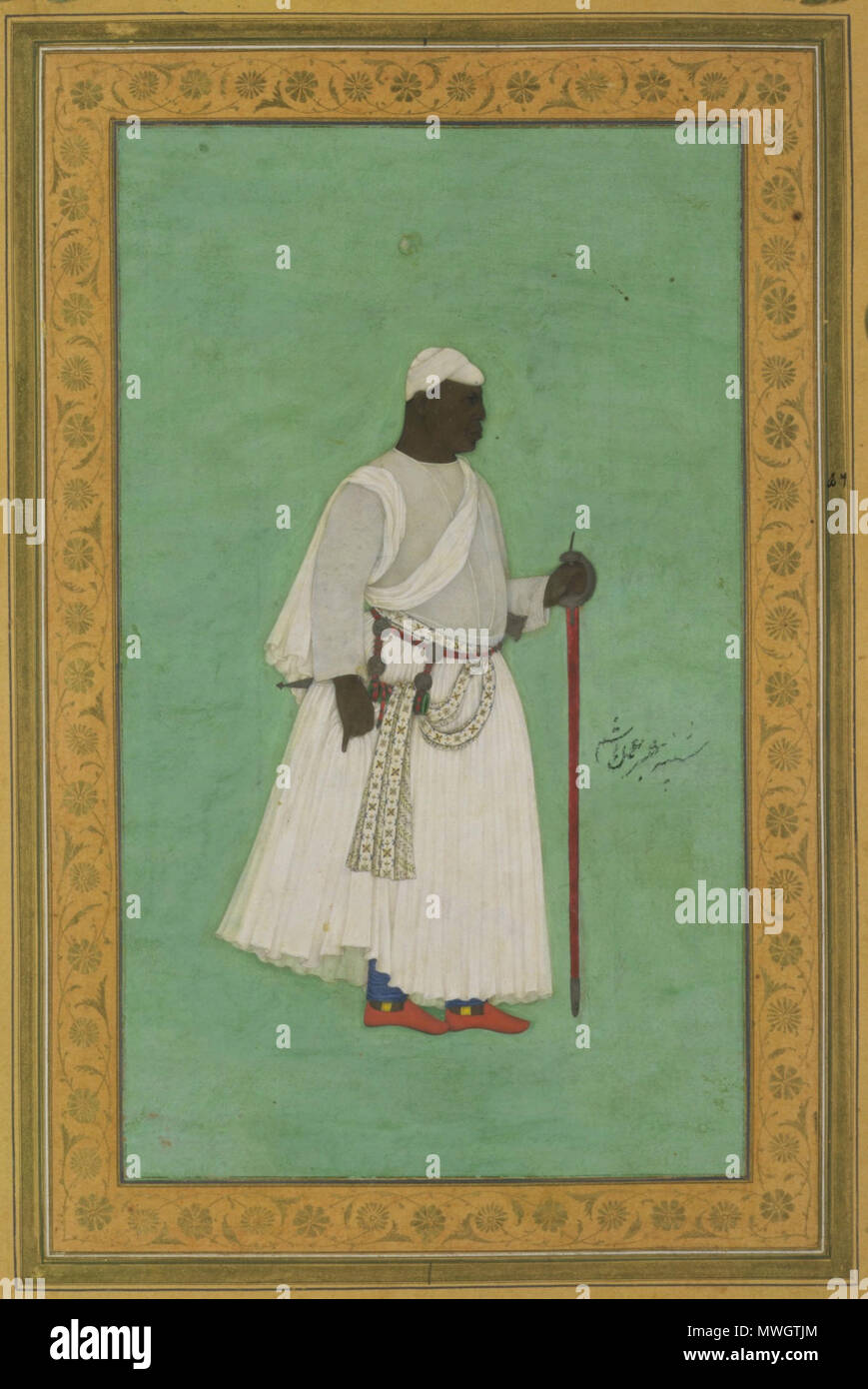 . Malik Amber of Ahmadnager(c.1605-27) . Malik Ambar was born in Ethopia in 1548 with the name Chapu and was sold into slavery. He was eventually bought by a leading member of the Nizam Shahi court of Ahmadnagar, one of the fragile sultanates of the Deccan. The slave became a soldier, and eventually a commander of the Nizam Shahi army, leading it against the Mughal army of the emperor Akbar. By 1600 he had become Regent of the Kingdom, effectively ruling Ahmadnagar until his death in 1626. His army scored significant victories against the Mughals during the reign of Jahangir. The Mughal army w Stock Photo