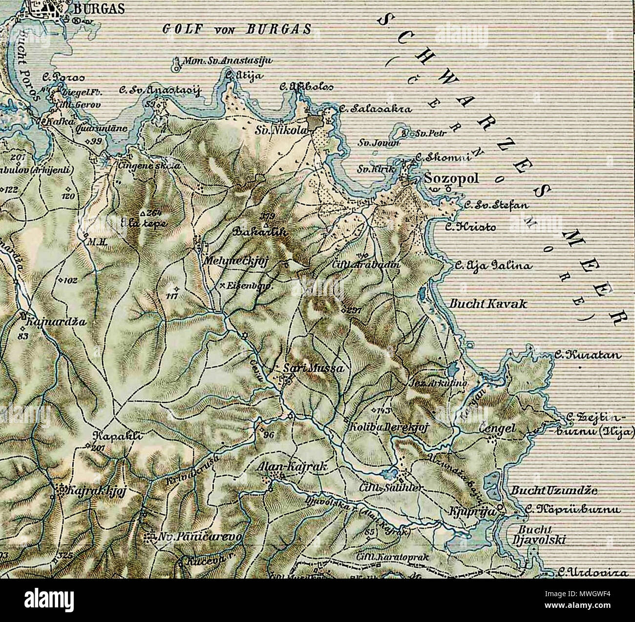 . Deutsch: Sozopol und sein Umland (1903) . 14 July 2012, 15:58 (UTC).  Map 45-42 erkesia.jpg: Unknown derivative work: Vammpi 392 Map 45-42 Sozopol1 Stock Photo