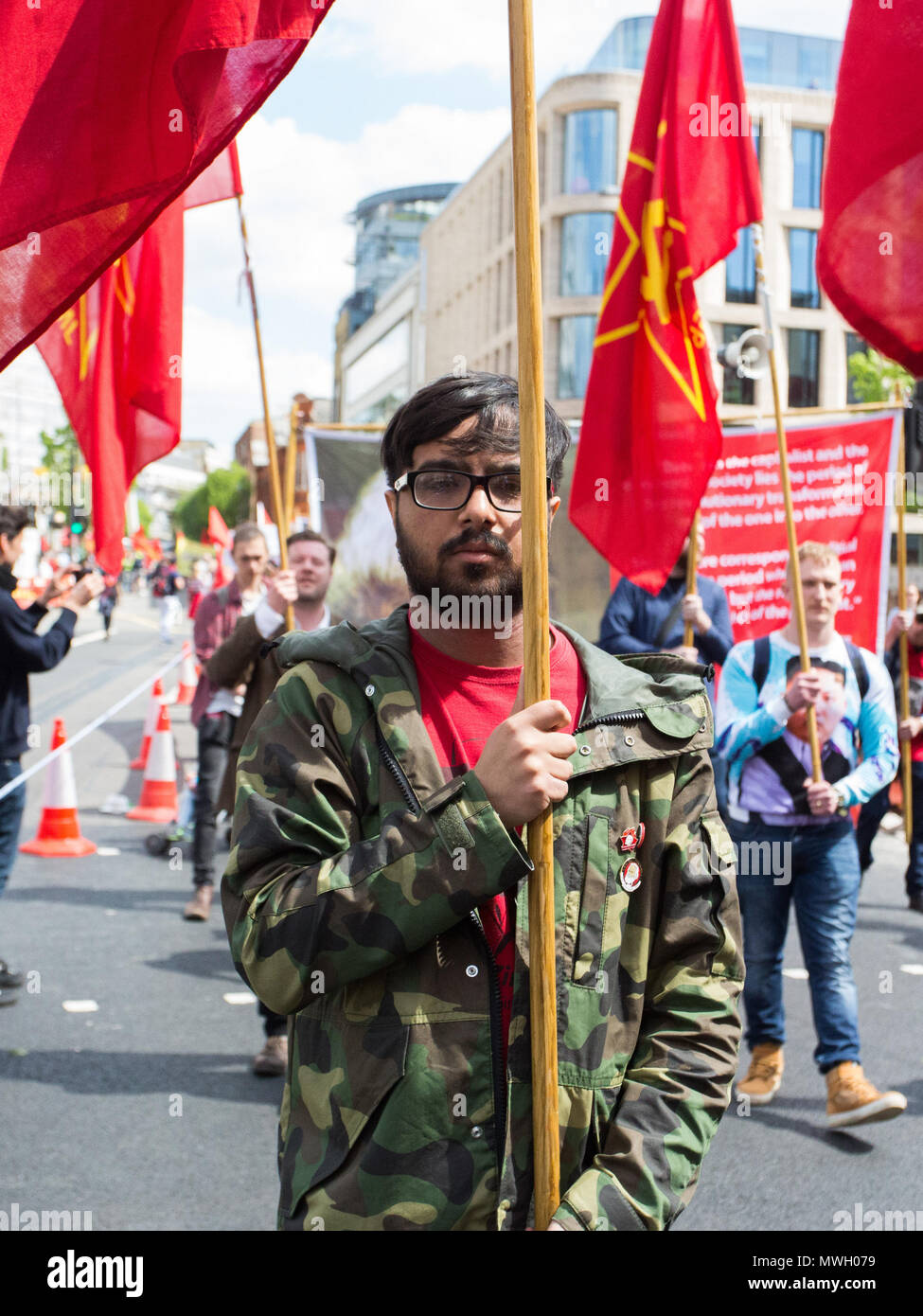 Annual May day march and rally at Trafalgar Square. The march and rally marks International Workers Day, which dates back to union struggles in the late 19th century.  Featuring: Atmosphere, View Where: London, England, United Kingdom When: 01 May 2018 Credit: Wheatley/WENN Stock Photo