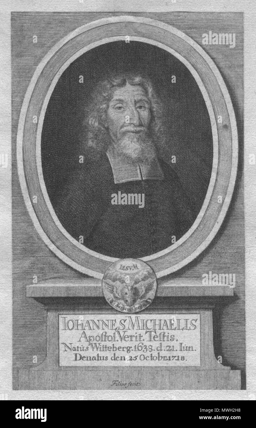 . English: Portrait of w:de:Johann Michael, copper engraving 148x92 mm . Unknown date; shortly after 1718. Filius [Michaelis] <Stecher> 415 MichaelisJB3322 Stock Photo