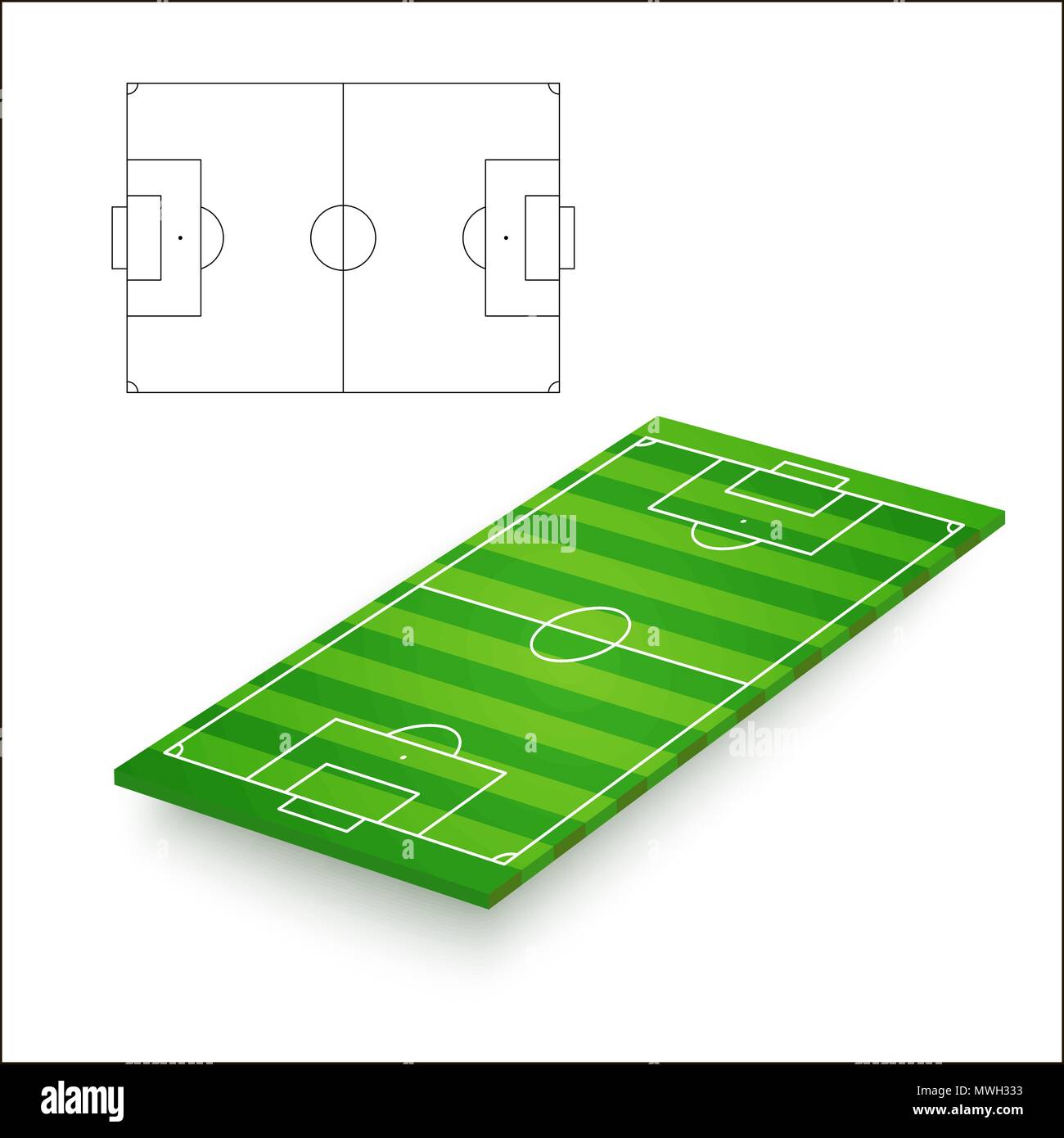 Textured green grass football or soccer field.  Sketch of soccer pitch. Vector illustration Stock Vector
