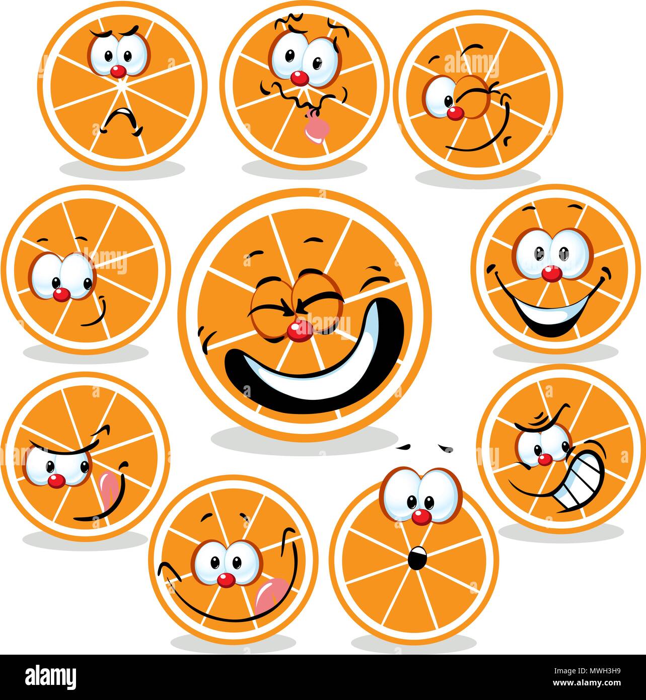 orange icon cartoon with funny faces isolated on white Stock Vector ...