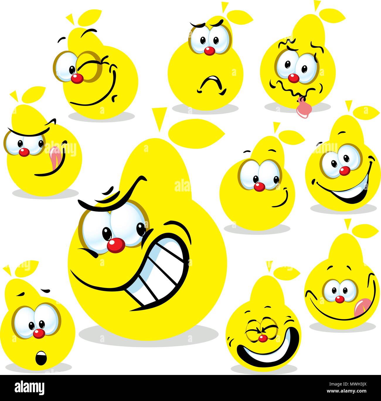 pear icon cartoon with funny faces isolated on white Stock Vector Image ...
