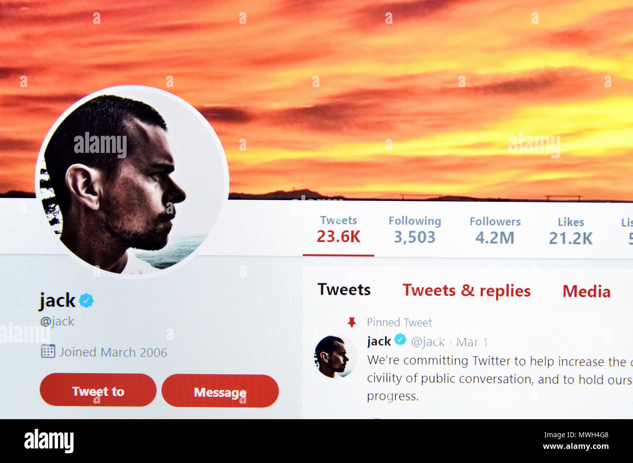 Jack Dorsey Twitter page (2018) Stock Photo