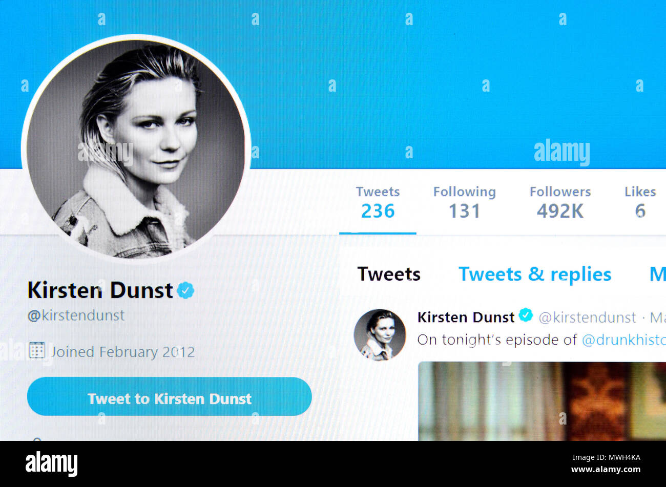 Kirsten Dunst Twitter page (2018) Stock Photo