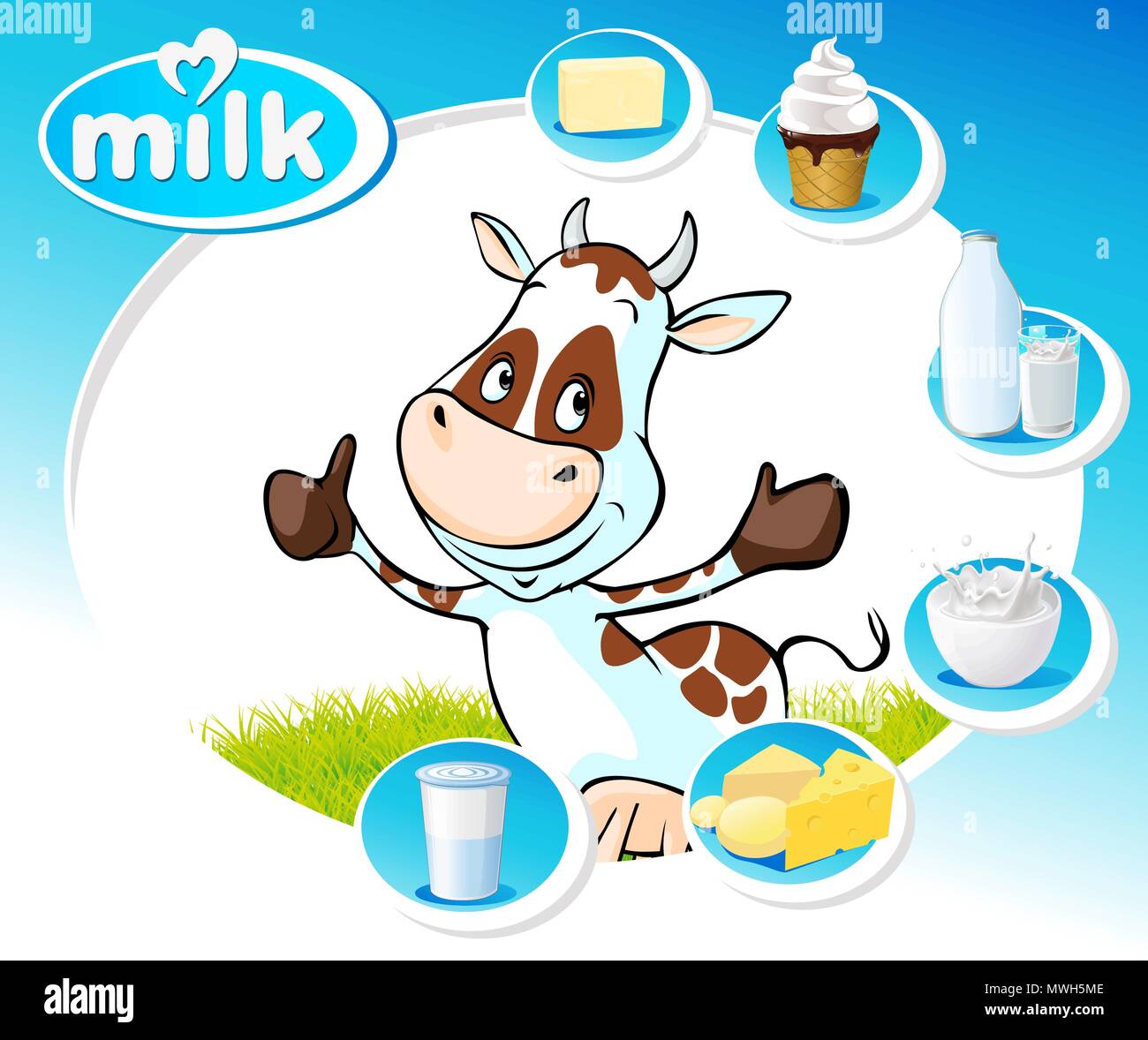 blue design with dairy products and funny cow - vector illustration Stock  Vector Image & Art - Alamy