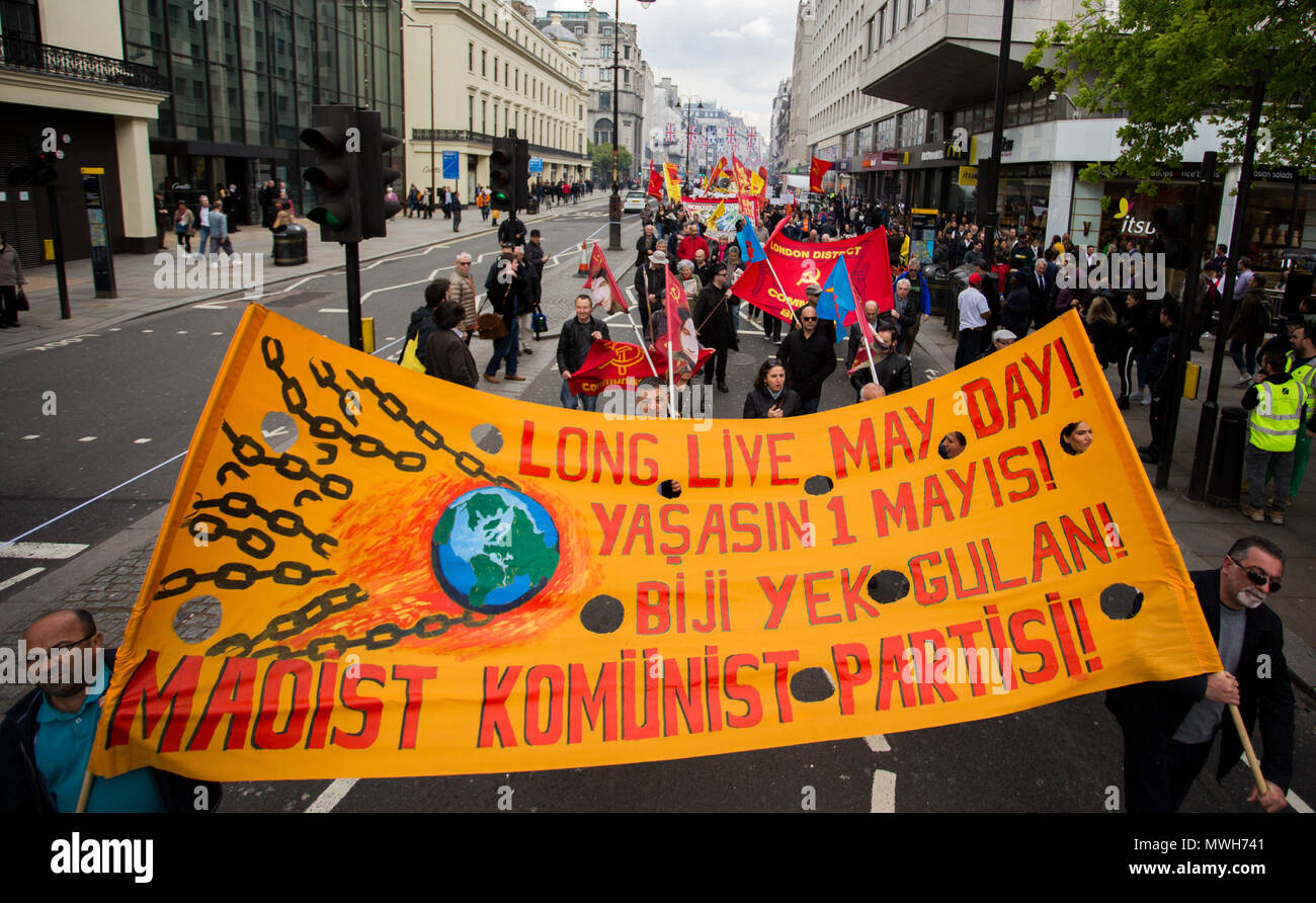 Annual May day march and rally at Trafalgar Square. The march and rally marks International Workers Day, which dates back to union struggles in the late 19th century.  Featuring: Atmosphere, View Where: London, England, United Kingdom When: 01 May 2018 Credit: Wheatley/WENN Stock Photo