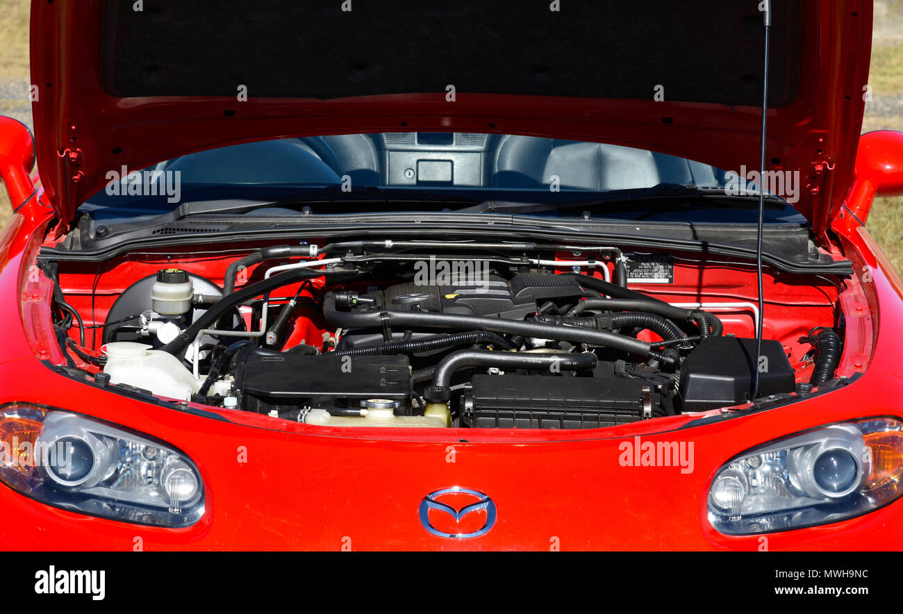 Mazda mx5 or Miata NC 2006 under the engine bay Stock Photo Alamy