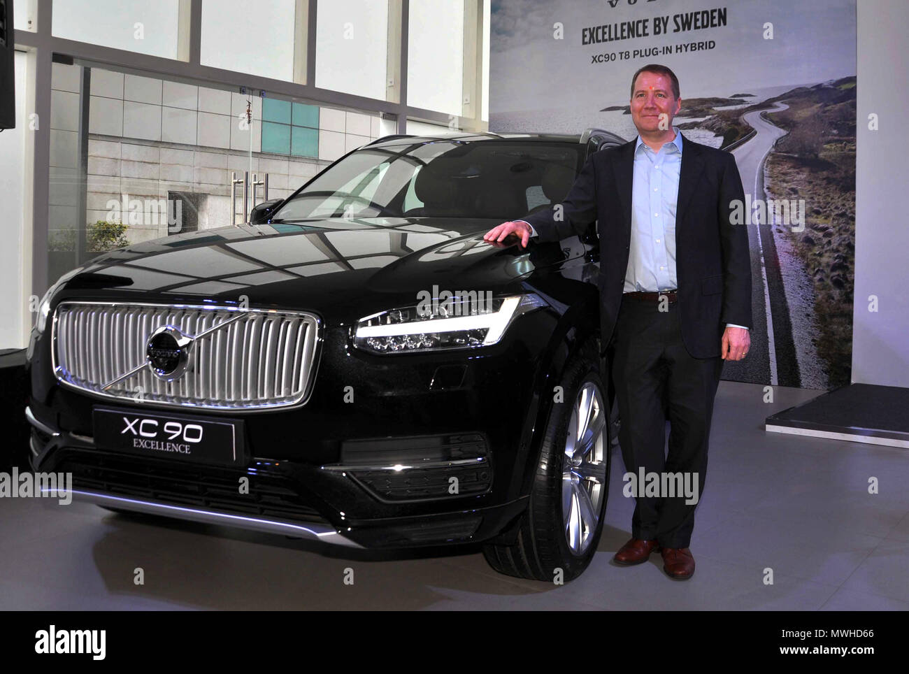 Kolkata, India. 01st June, 2018. Volvo Car India, MD Charles Frump posed with the Volvo new car during launch of Volvo car XC 90 Excellence. Credit: Saikat Paul/Pacific Press/Alamy Live News Stock Photo