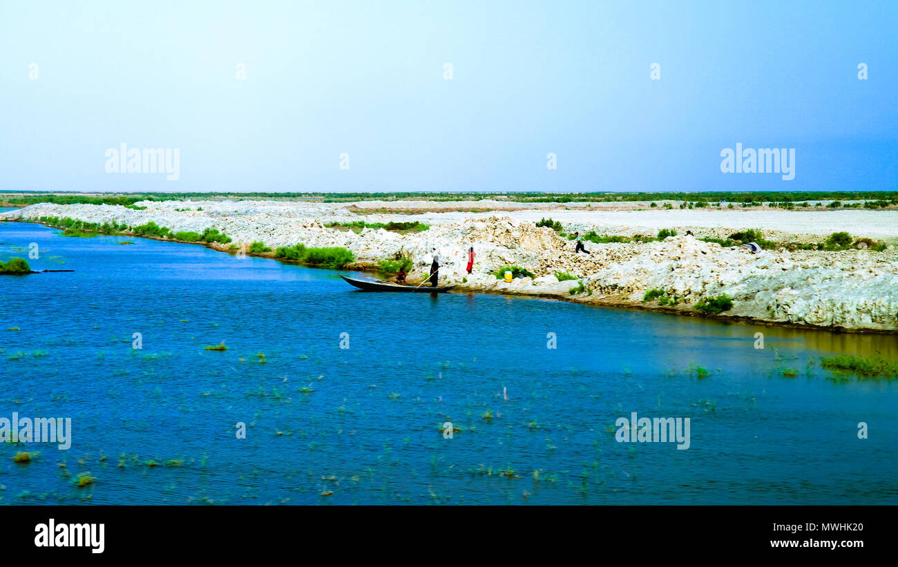 Mesopotamian Marshes, habitat of Marsh Arabs aka Madans near Basra Iraq Stock Photo
