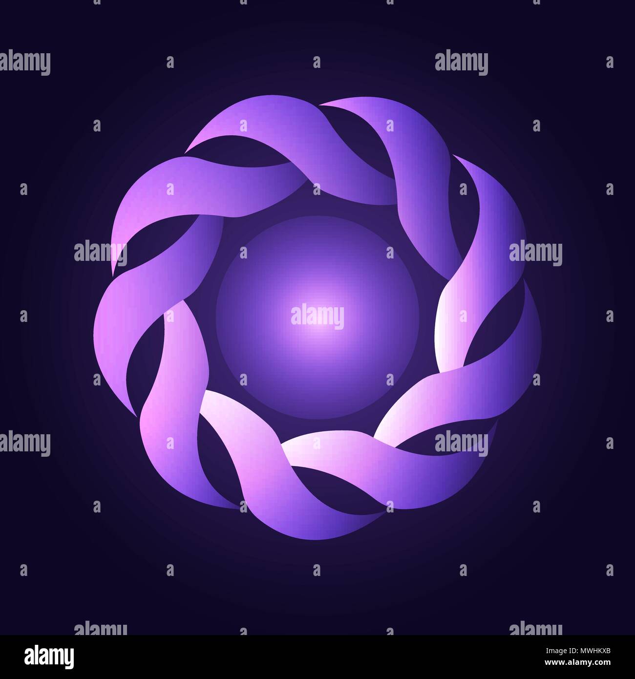 Beautiful weaved circular shape glowing in ultraviolet for ornaments and logo designs Stock Vector