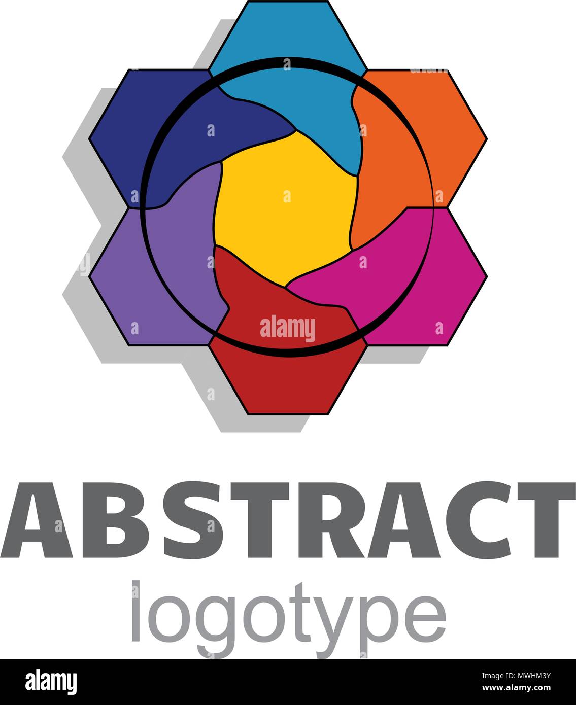 Liquid hexagons in a circle - abstract logotype design Stock Vector