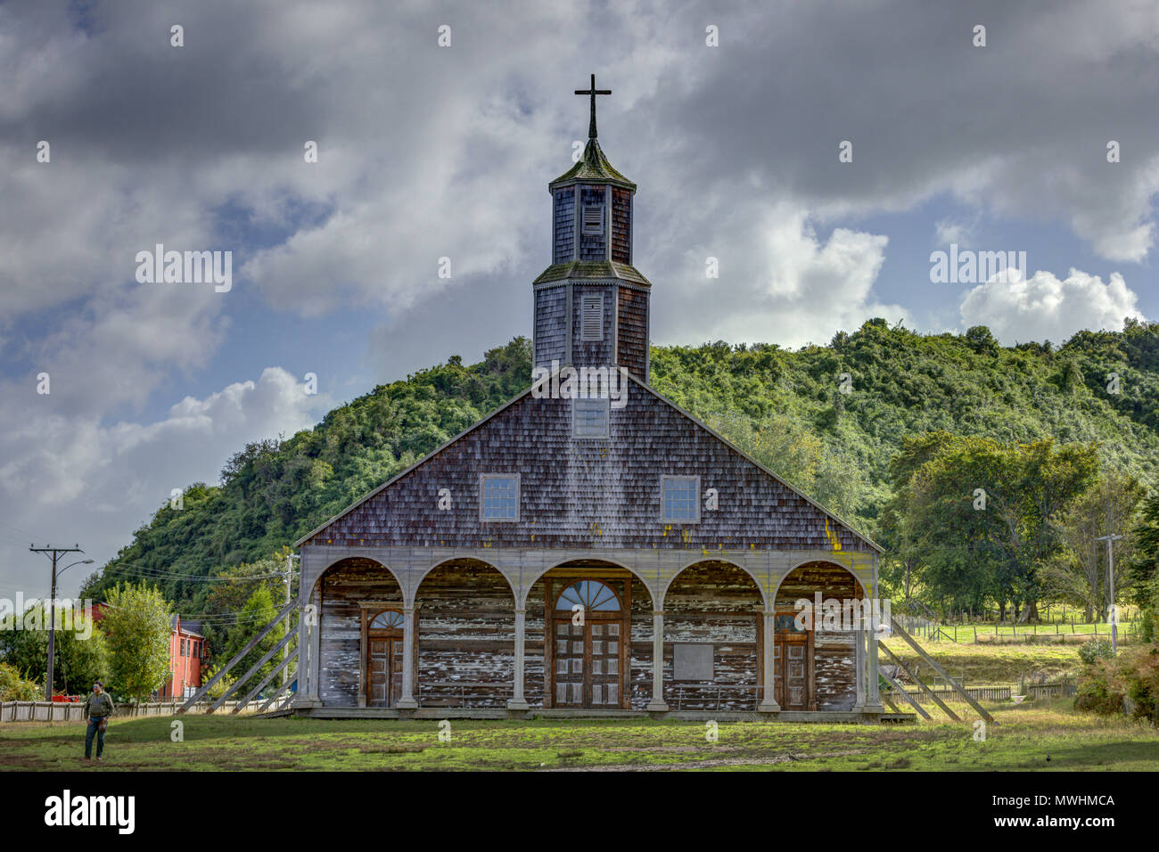 Quinchao Island, Chiloé, Chile: The Unesco World Heritage church in Quinchao is the largest one on Chiloé. Stock Photo