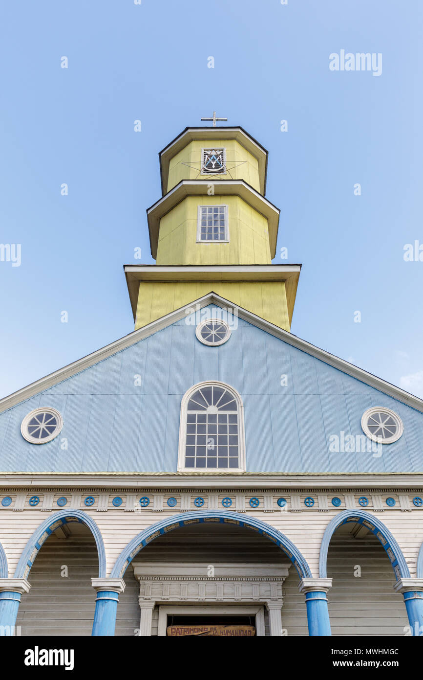 Chiloé, Chile: Nuestra Señora del Rosario Church is a Unesco World Heritage site in Chonchi. Stock Photo