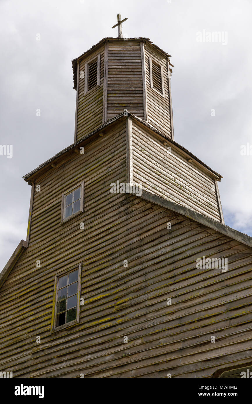 Lemuy Island, Chiloé, Chile: Santiago Apostol Church is a Unesco World Heritage Site in Detif. Stock Photo