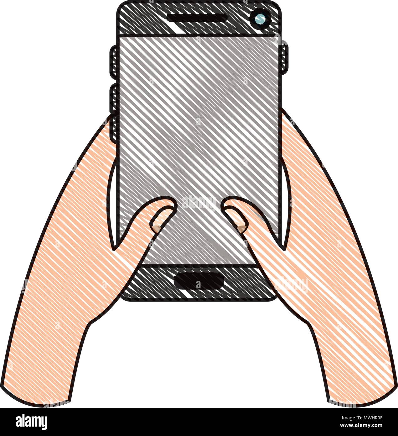 hand human with smartphone device isolated icon Stock Vector Image ...