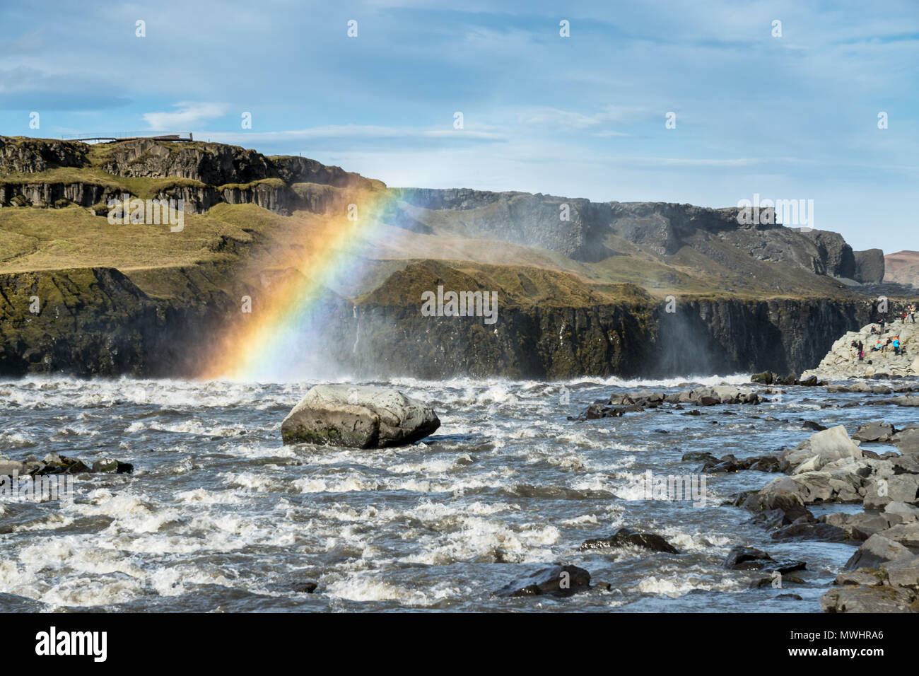 rainbow over dettifoss Stock Photo