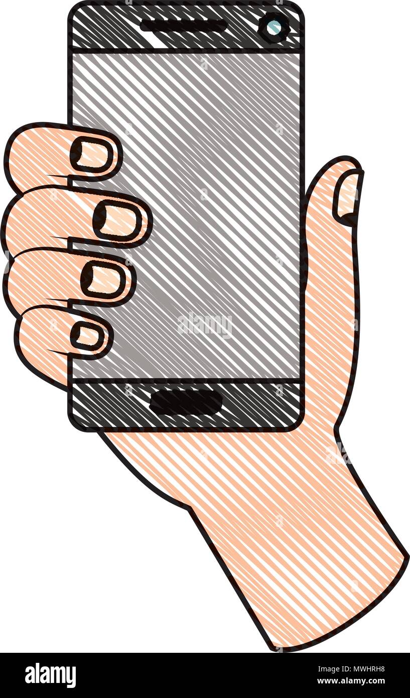 hand human with smartphone device isolated icon Stock Vector Image ...
