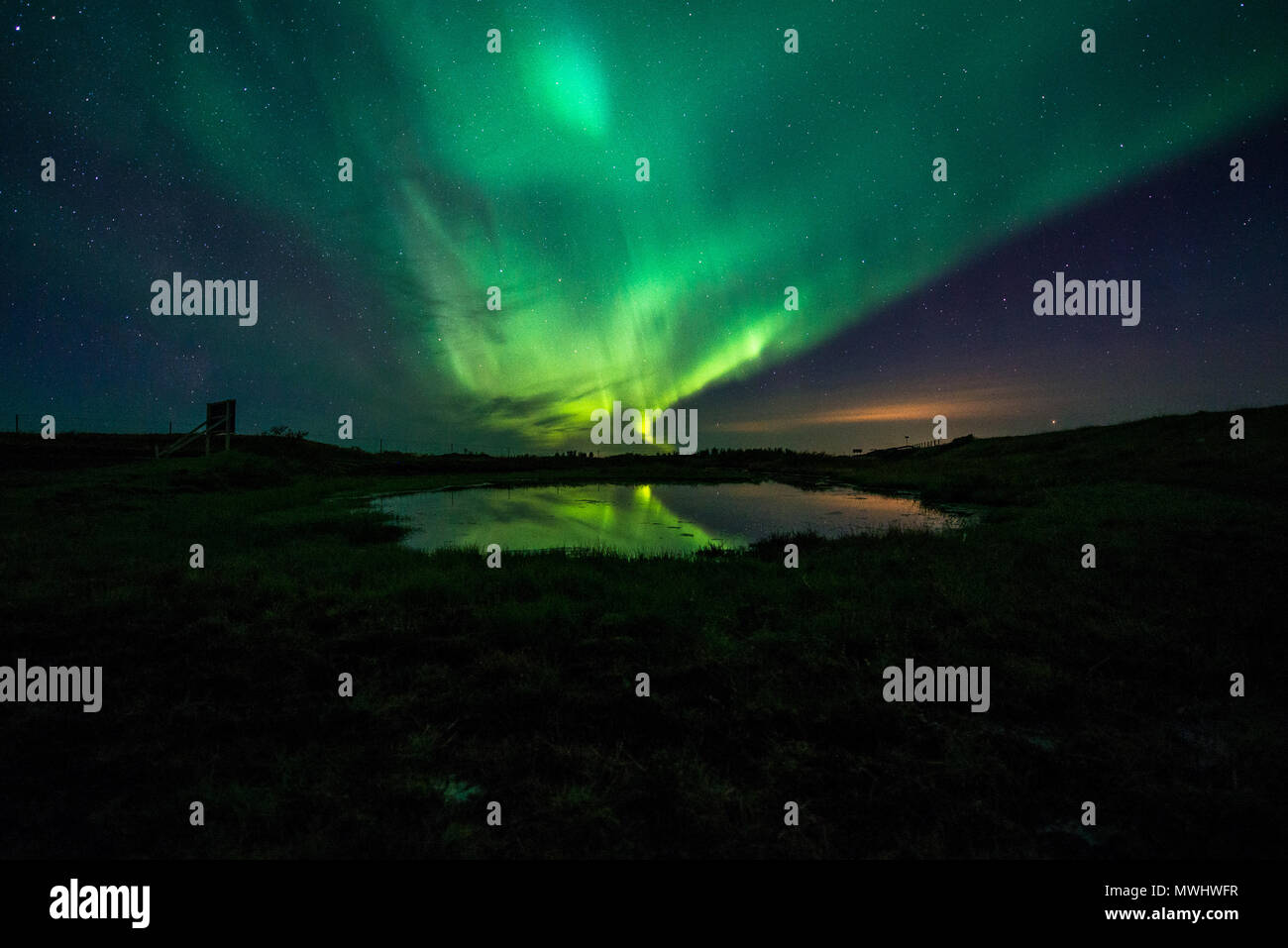 northern lights over iceland Stock Photo