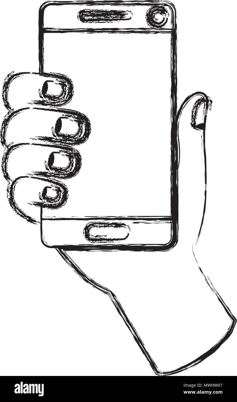 hand human with smartphone device isolated icon Stock Vector Image ...