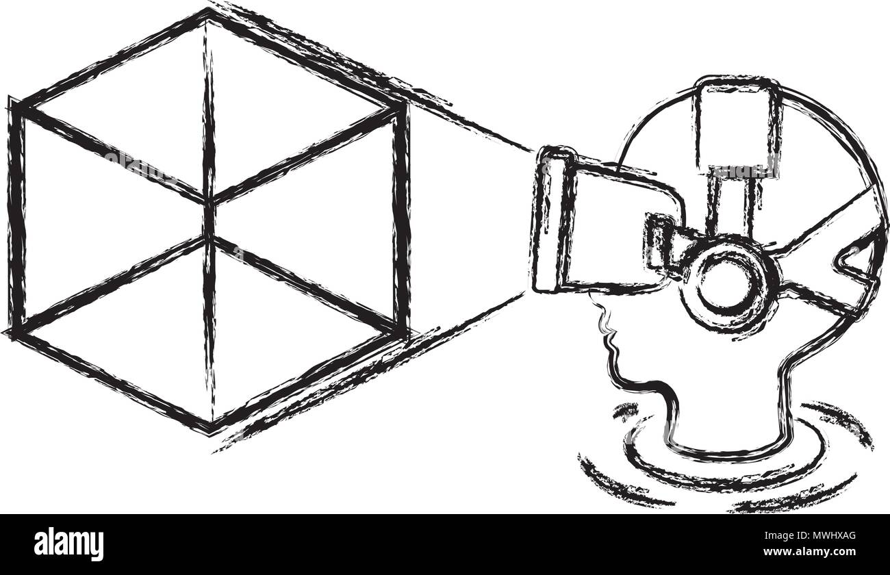 user with reality virtual mask technology and cube Stock Vector Image ...