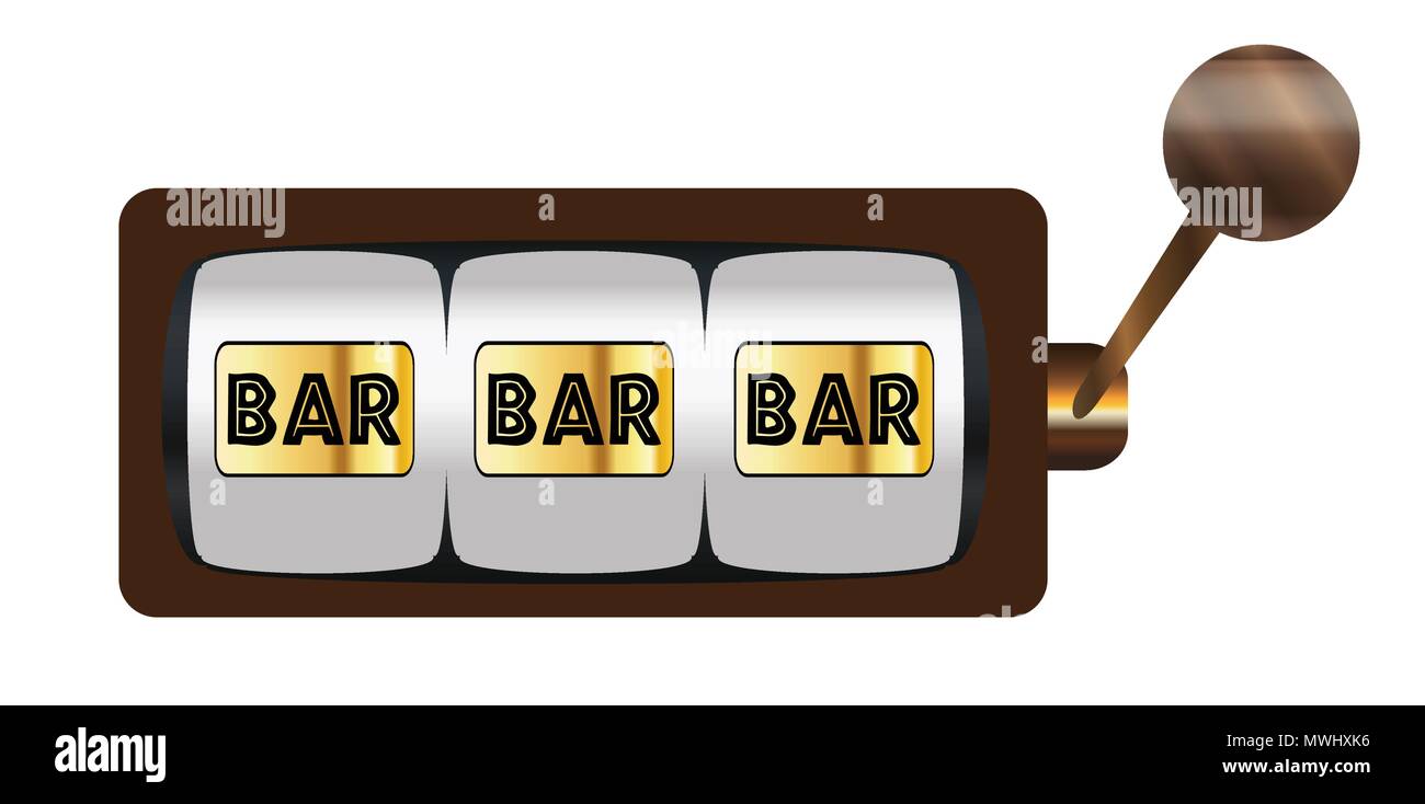 A typical cartoon style three bars on a spin of a one armed bandit or fruit machine over a white background Stock Vector