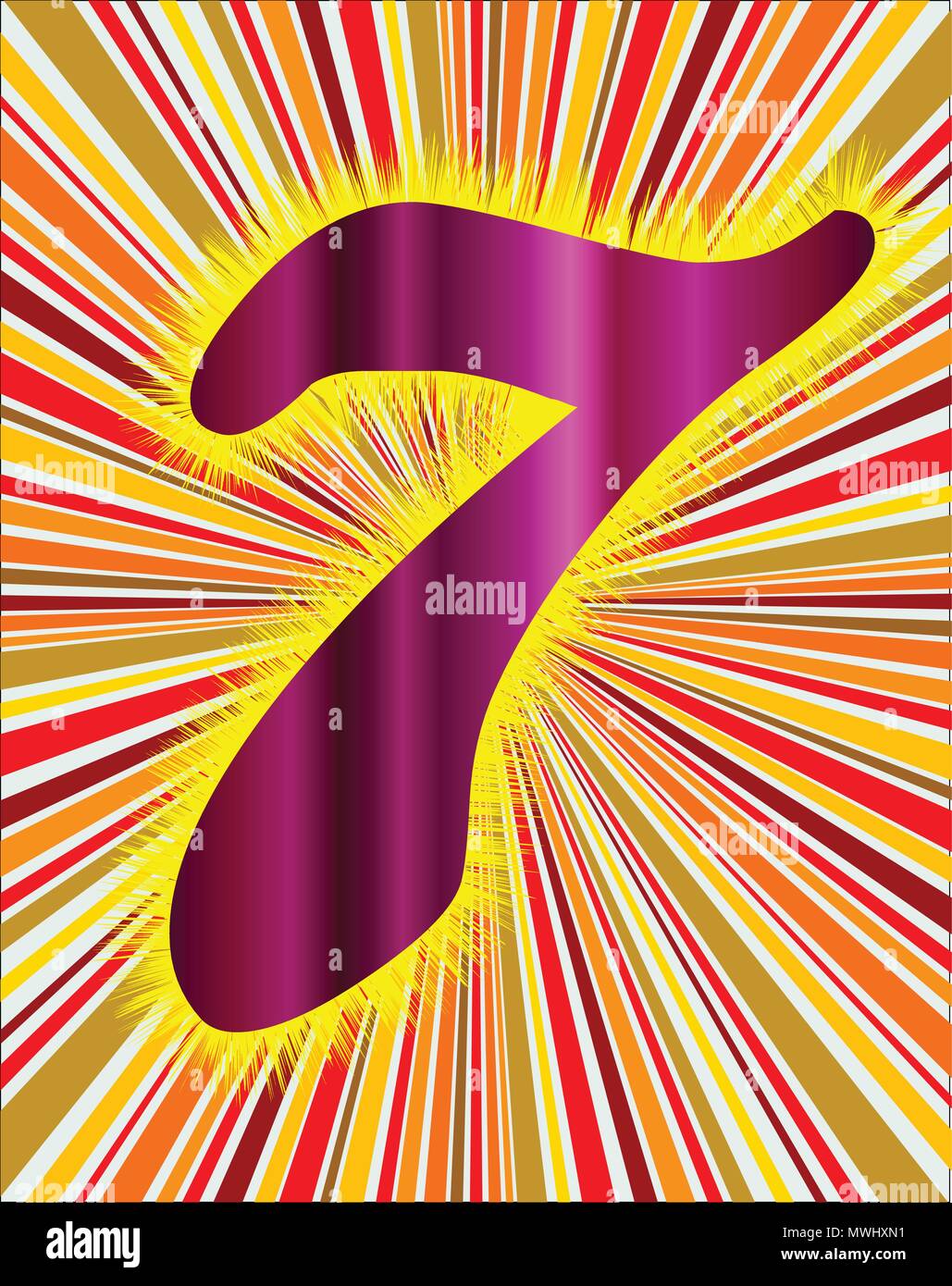 The number 7 normaly asociated with good luck over a bright retro ray background Stock Vector