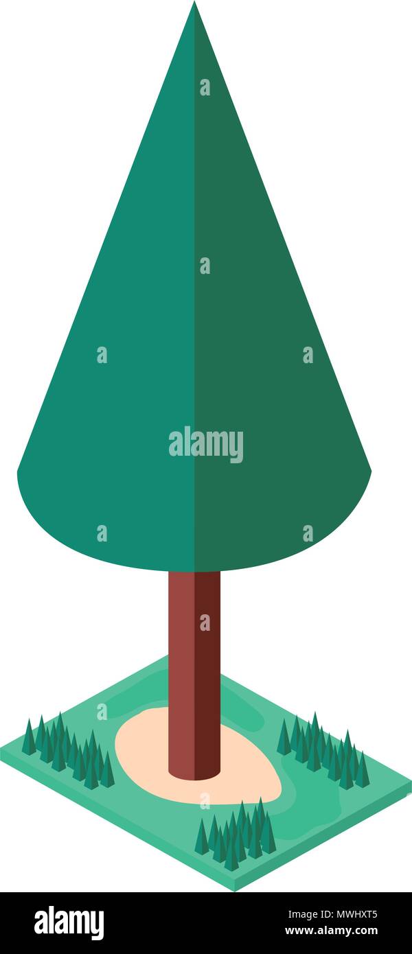 pine tree plant with grass isometric icon Stock Vector