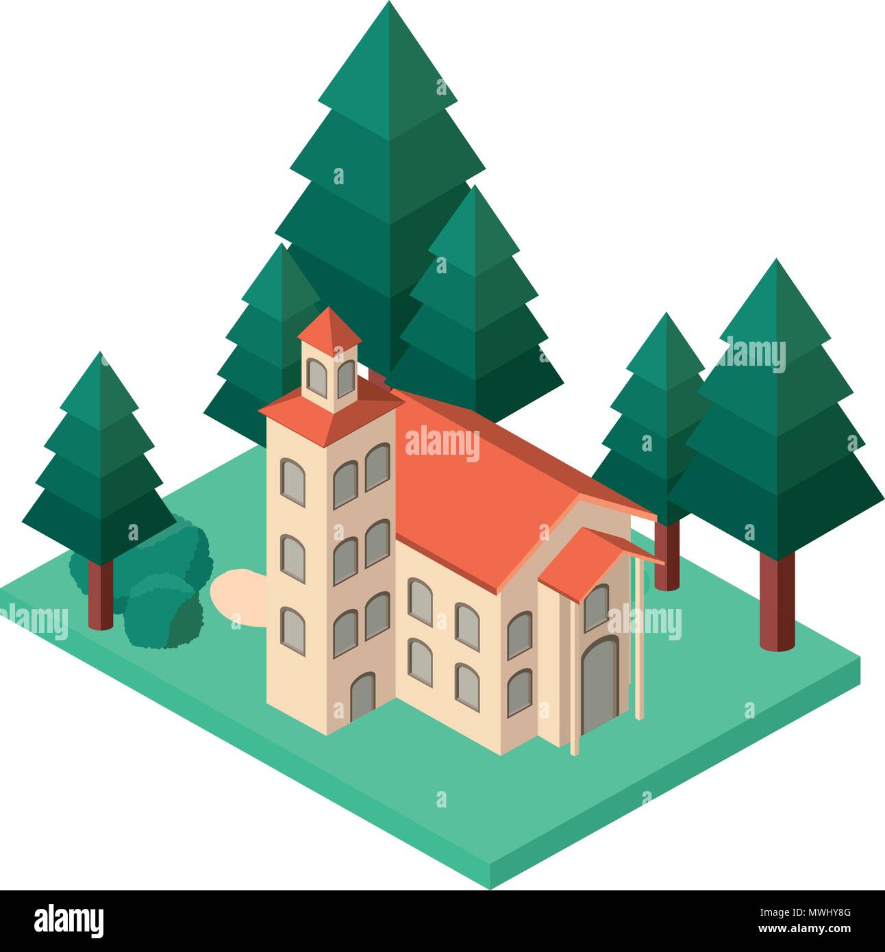 school building with landscape isometric icon Stock Vector Image & Art ...