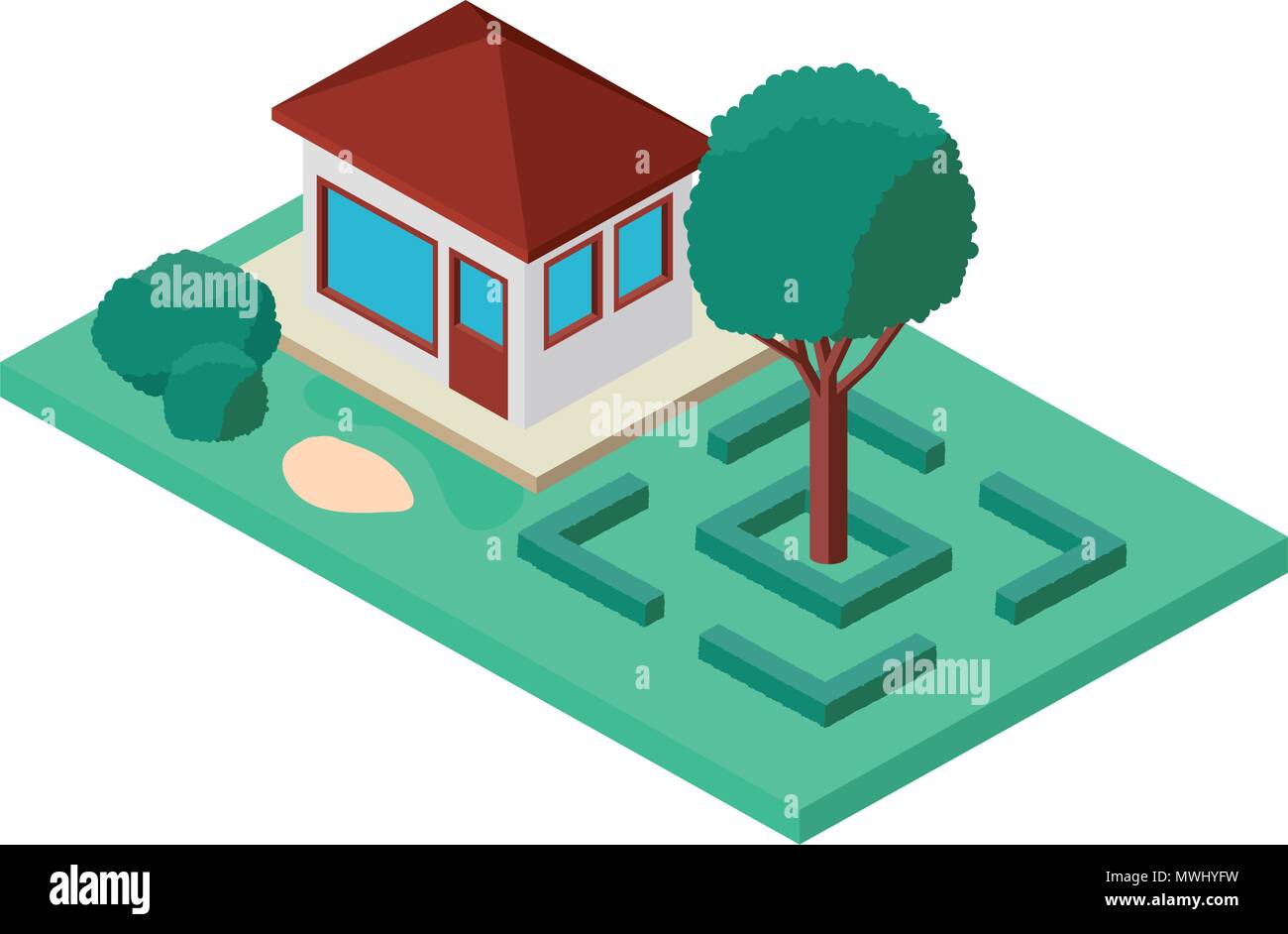 exterior house with landscape isometric icon Stock Vector Image & Art ...
